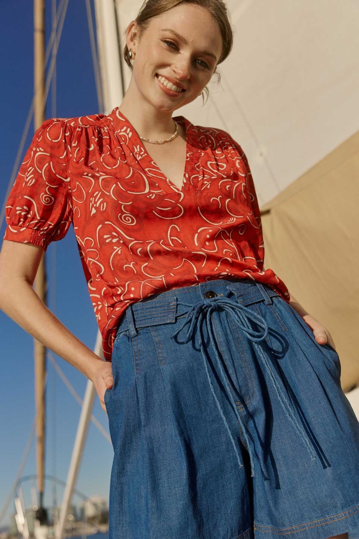 Abstract V-neck Blouse