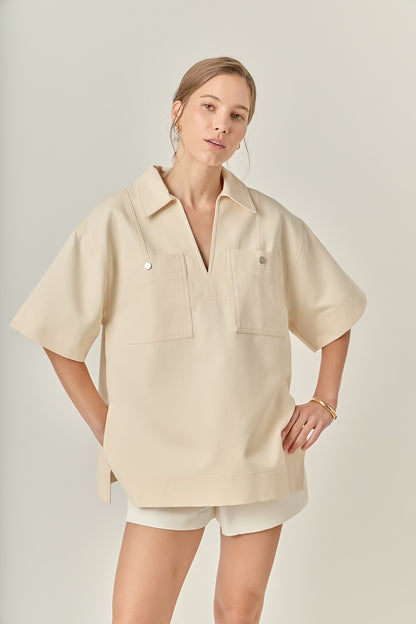 Oversized Collar Top Cream