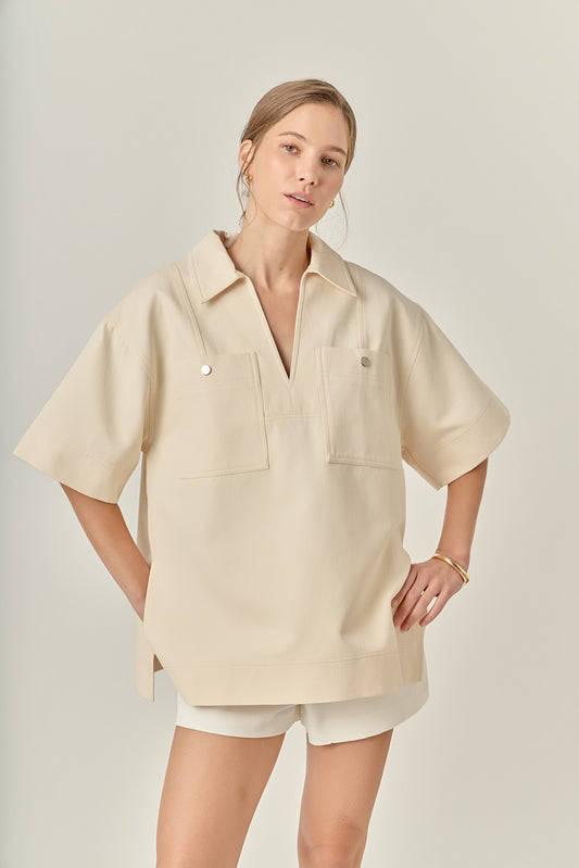 Oversized Collar Top Cream
