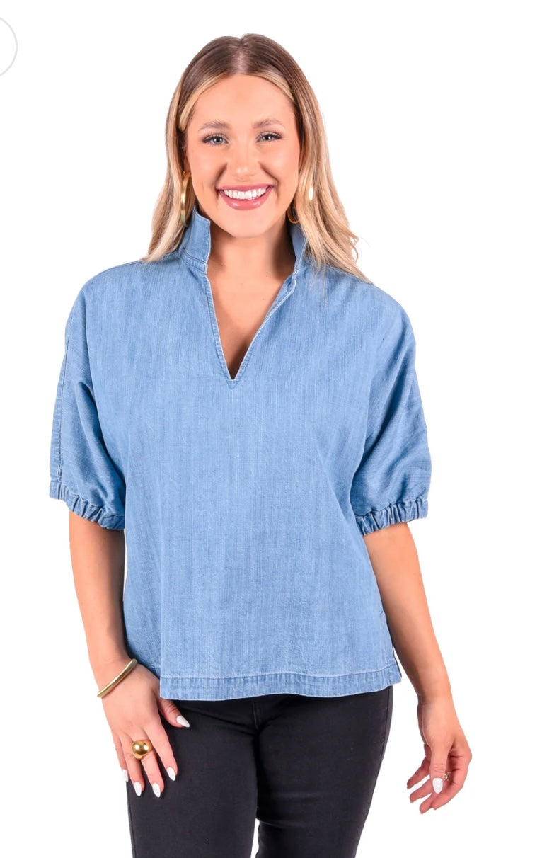 Emily McCarthy Core collection Denim Chambray Poppy Top