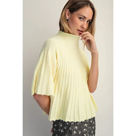 Short-Sleeve Mock-Neck Swing Sweater