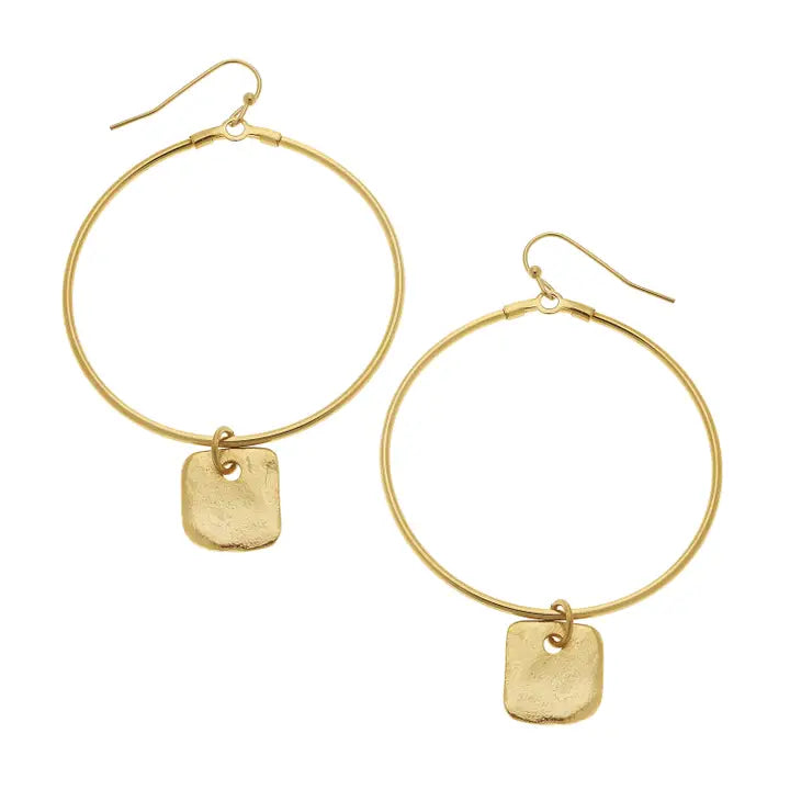 Gold Square and Round Hoop Earrings