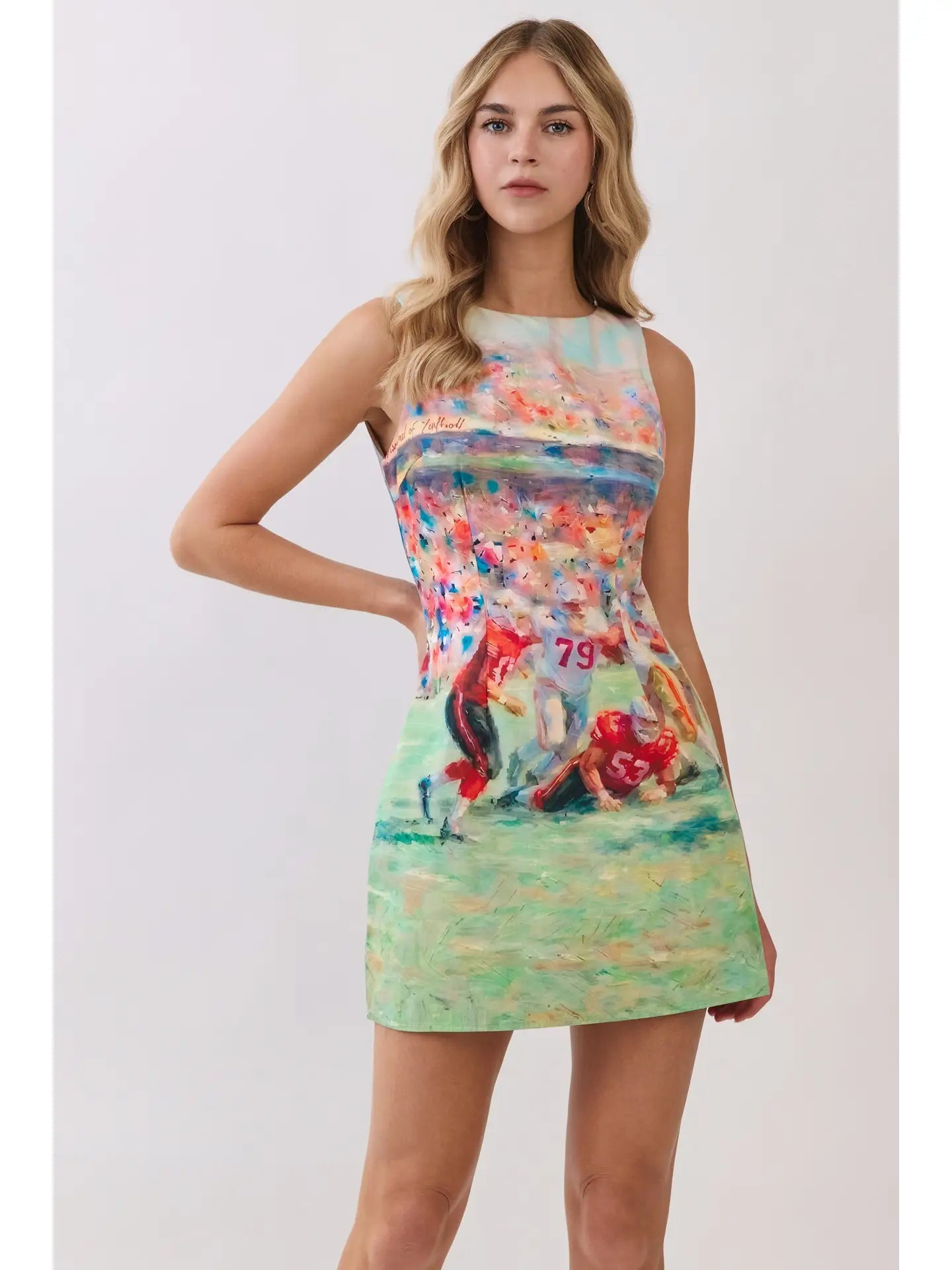 Football Print Open Back Mini Dress