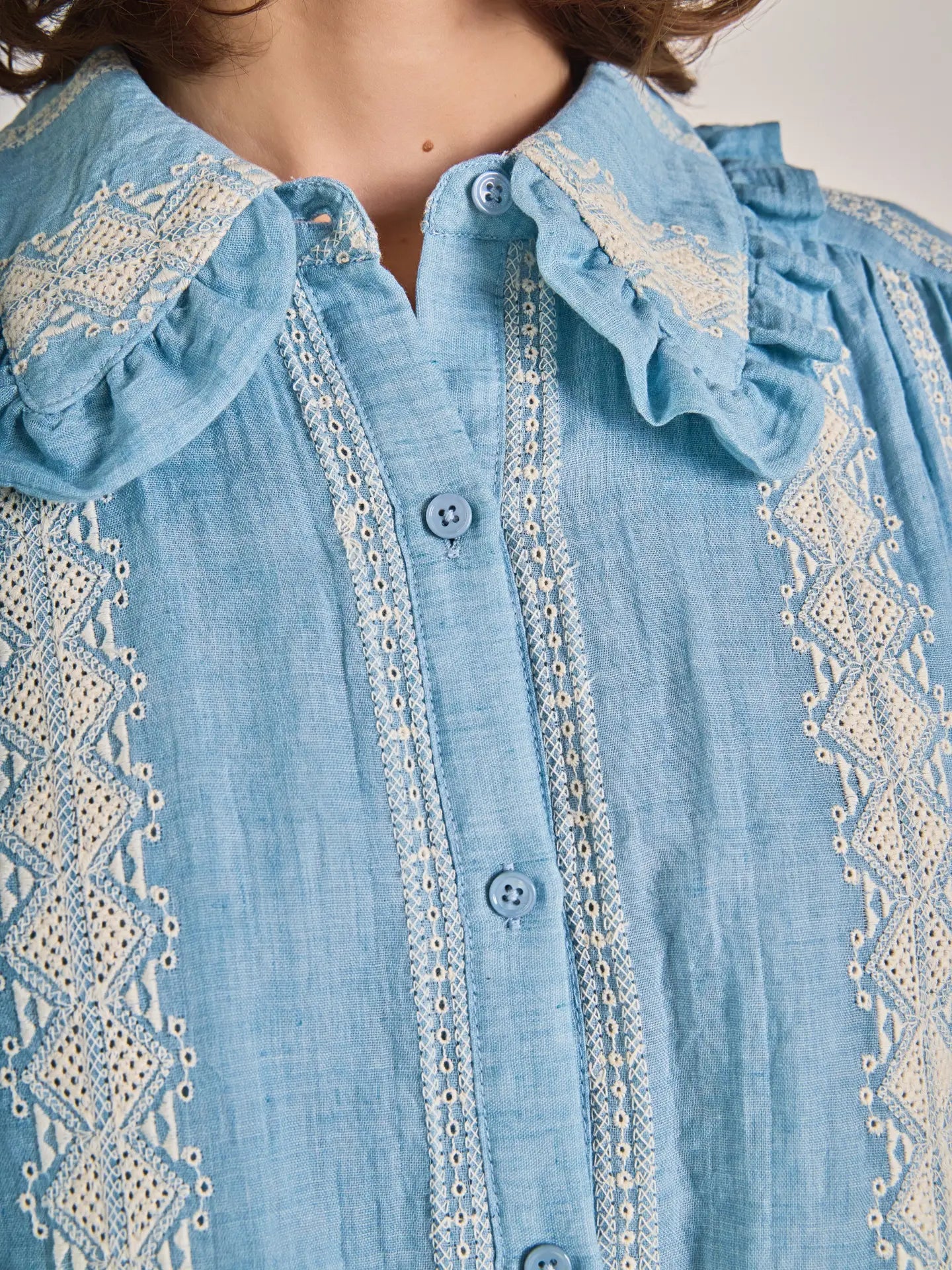 Powder Blue Ruffle Collar Blouse