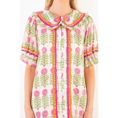 Puff Sleeve Floral Pattern Dress