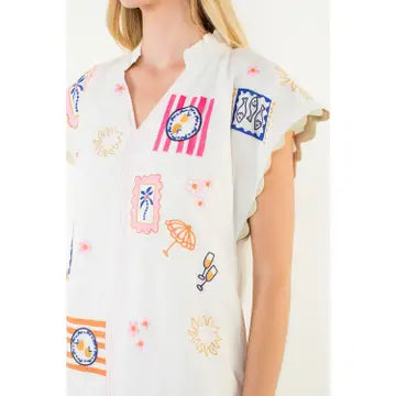 Short Sleeve Embroidery Detail Dress