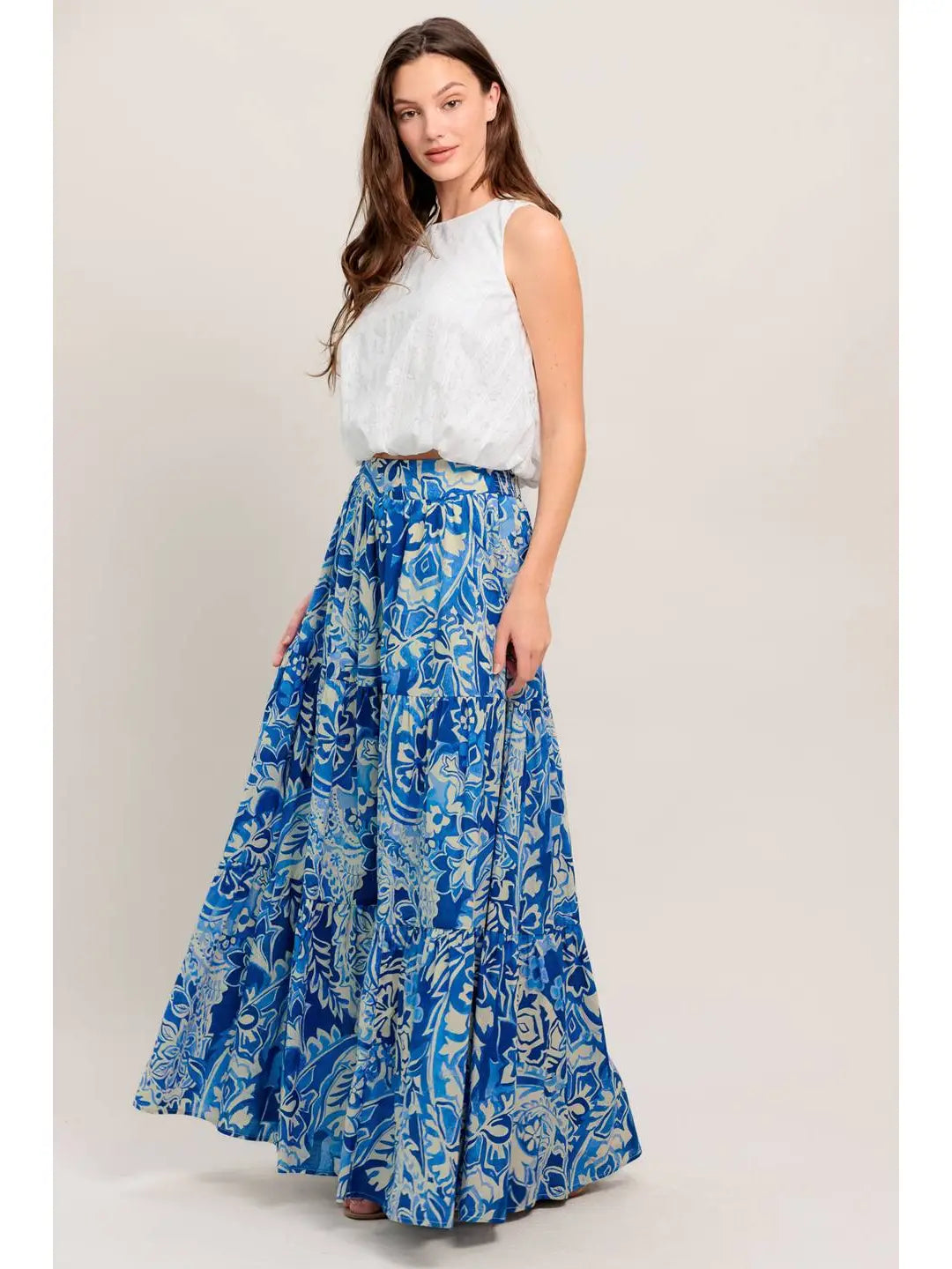 Blue  Woven Maxi Skirt