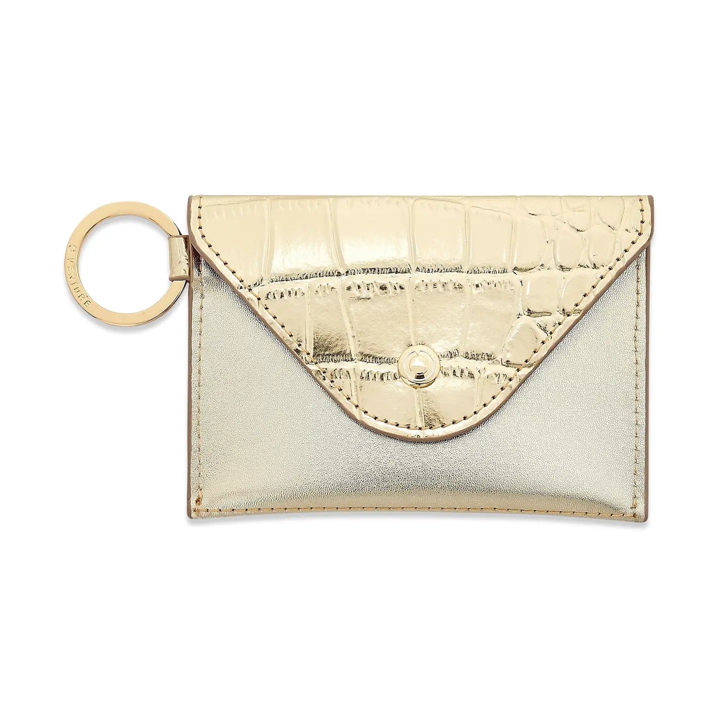 Keychain Wallet: Gold Leather Envelope Card Case