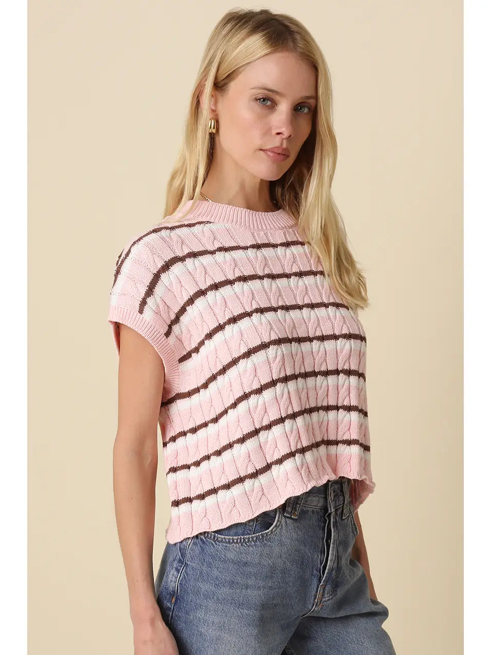 Laci Striped Textured Knit Vest