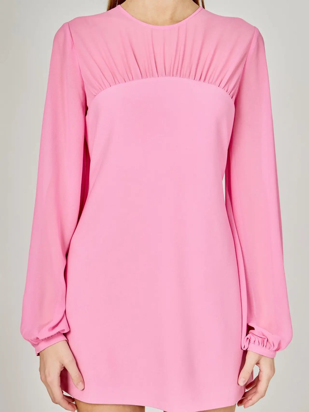 Mixed Media Mini Dress with Puff Sleeves