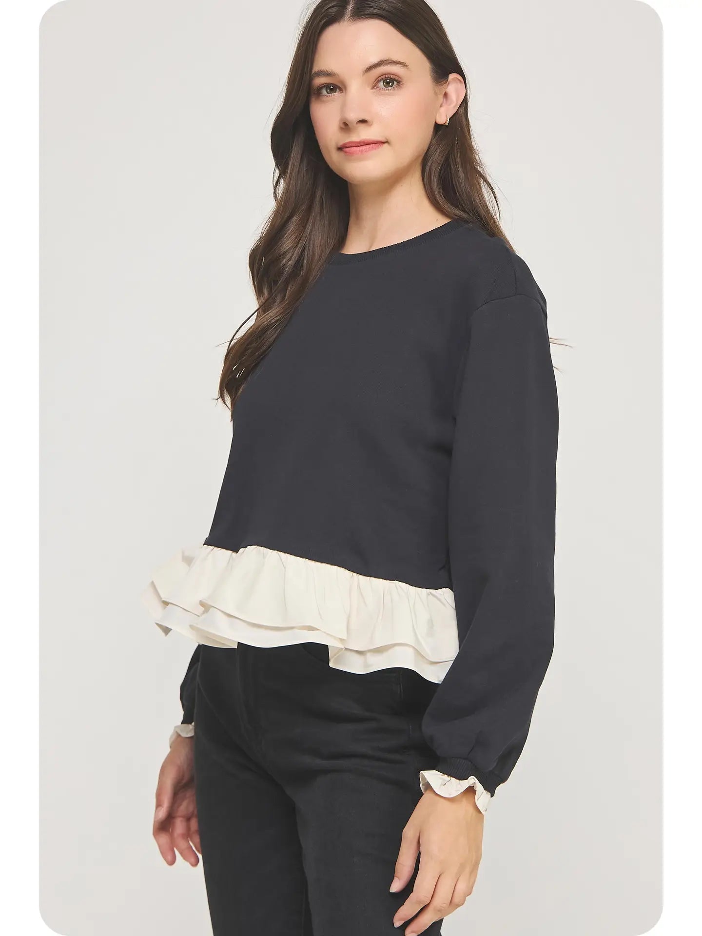 Black Ruffle Detail Sweatshirt