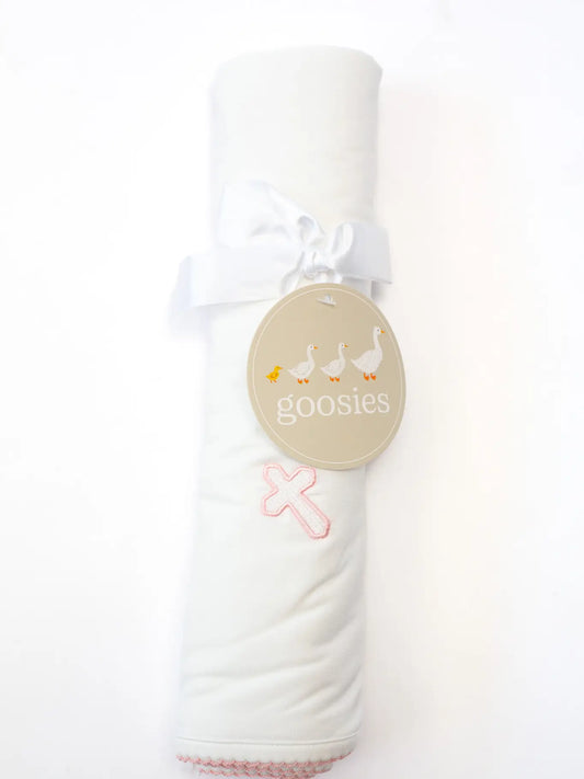 Pink Cross (Easter/Baptism/Christian) Embroidered Blanket