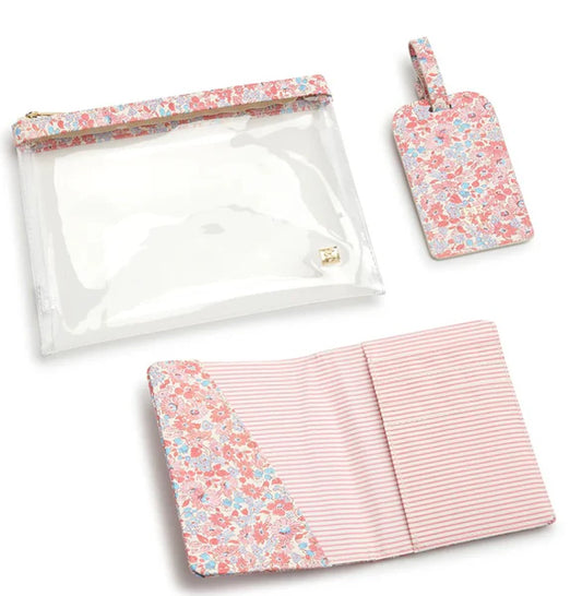 Luxe Saffiano 3 Piece Travel Set - Marseille with Pink Pinstripe - Trvl Design