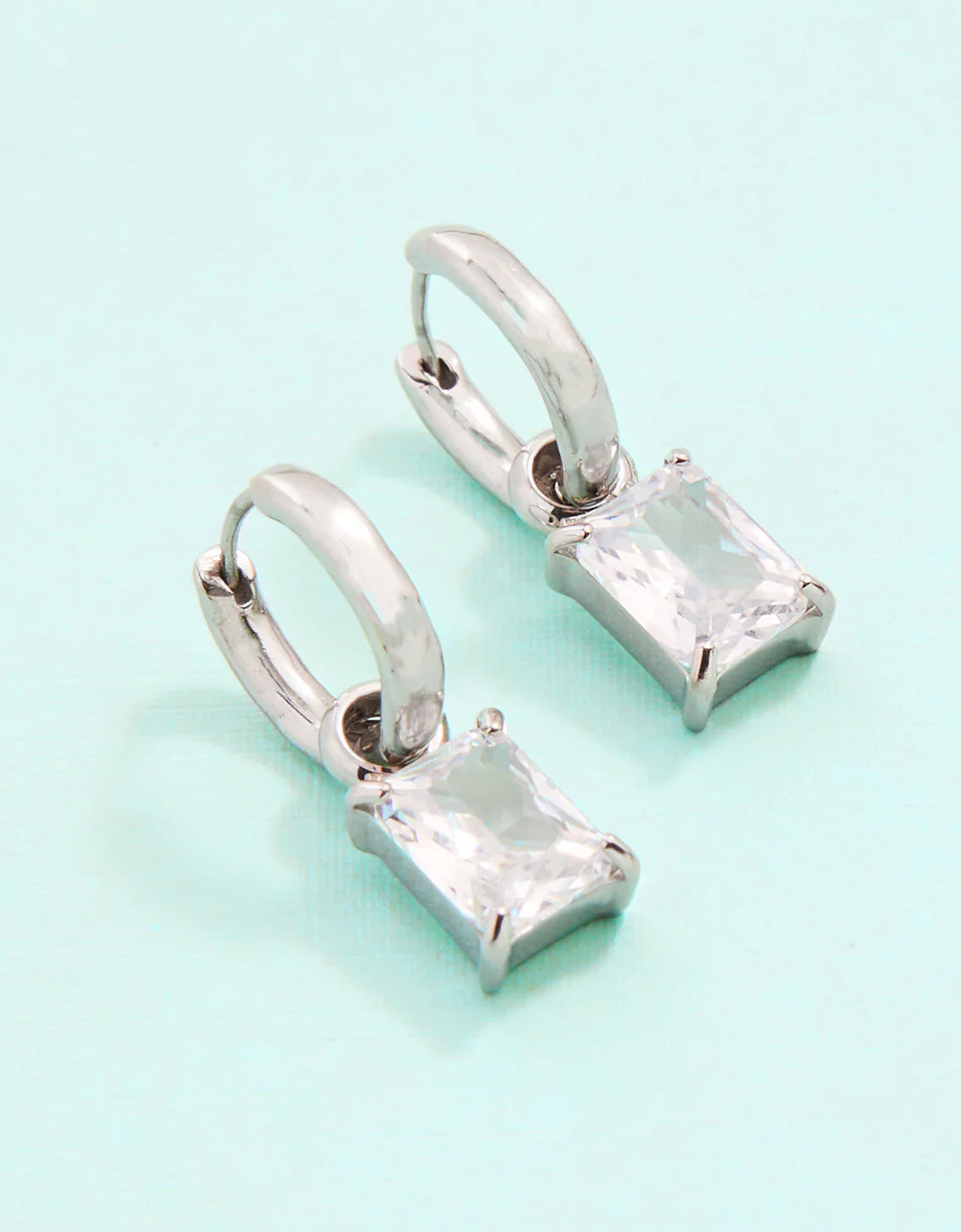 Emerald Drop Convertible Hoop Earrings Cubic Zirconia SIlver