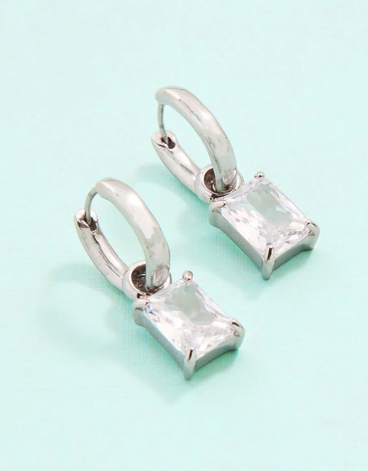 Emerald Drop Convertible Hoop Earrings Cubic Zirconia SIlver