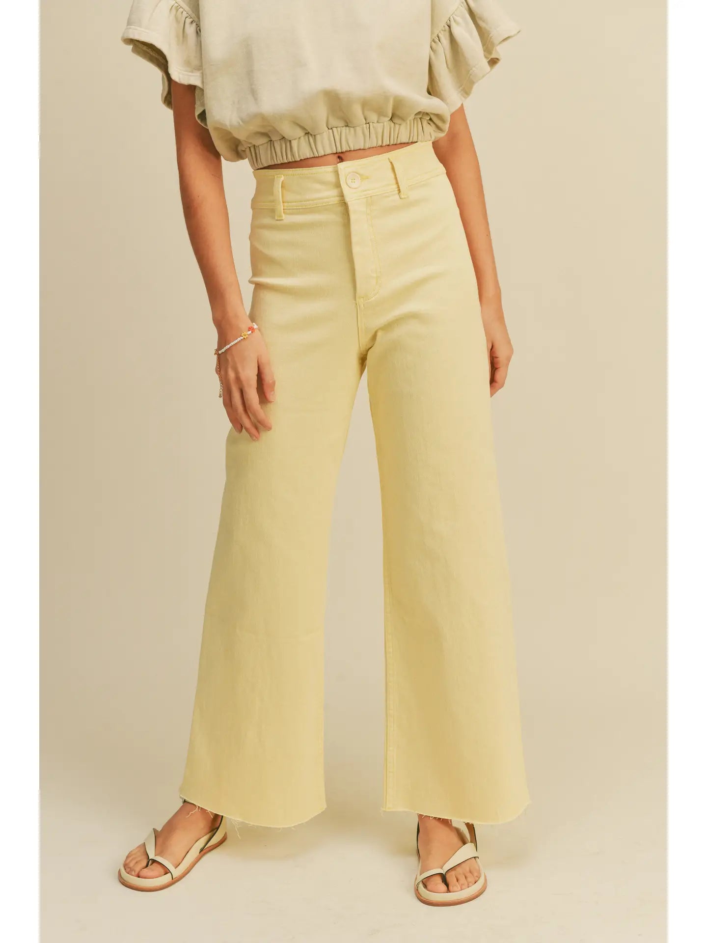 Olive Mist Wide Leg Denim Pants