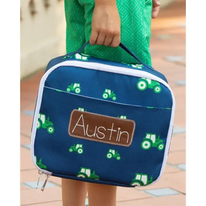 Insulated Lunch Bag - Tractors On Navy