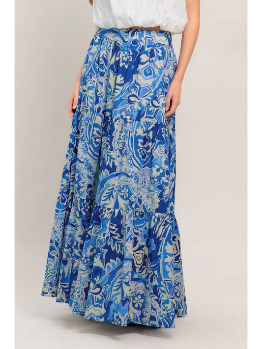 Blue  Woven Maxi Skirt