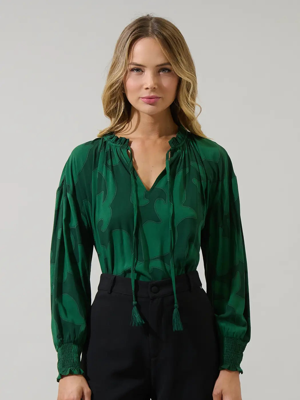 Weylin Split Neck Top Emerald