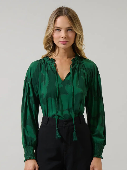 Weylin Split Neck Top Emerald