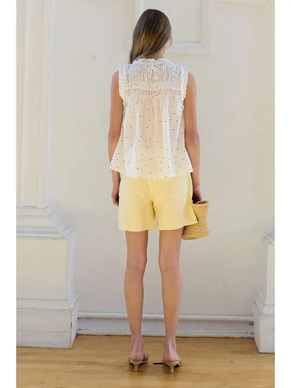 Dot Smocked Ruffle Top