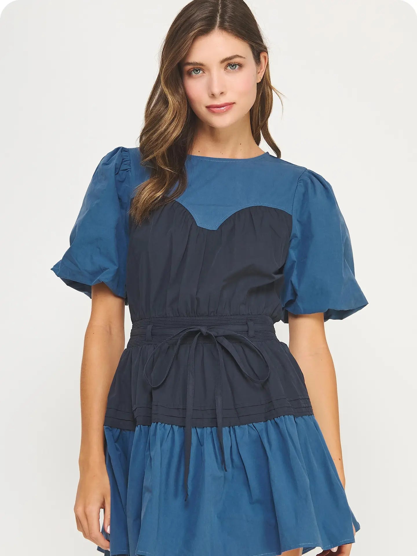 Color Block Pin-Tuck Detail Poplin Mini Dress