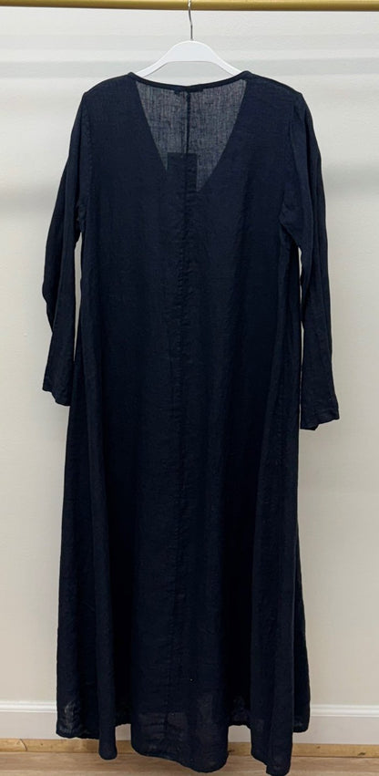 Linen V-Neck Maxi Dress Navy