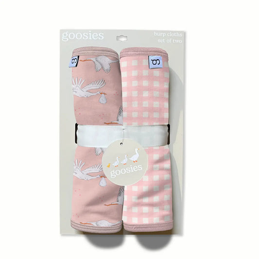 Baby Girl Pink Storks/Gingham Burp Cloth Set