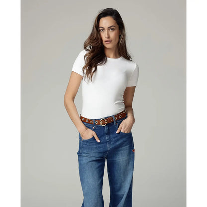 Eyelet Leather Belt with Round Buckle