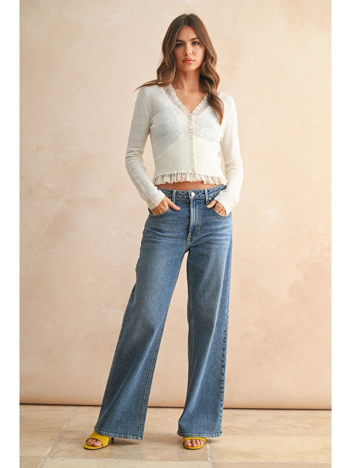 Lace Contrast Knitted Cardigan
