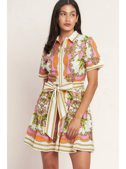 A Printed Woven Mini Shirt Dress