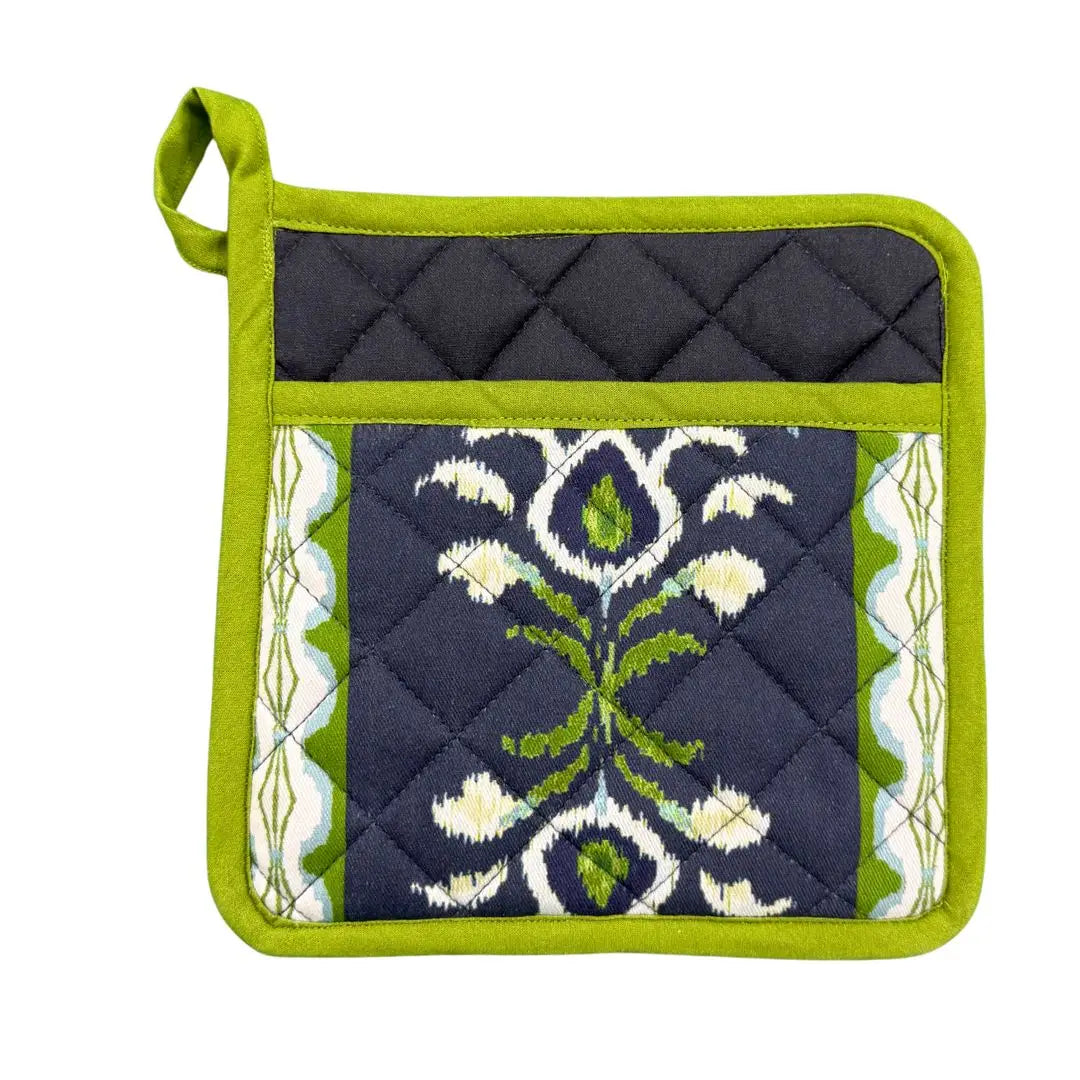Rosemary Stripe Indigo Oven Mitt and Pot Holder Set
