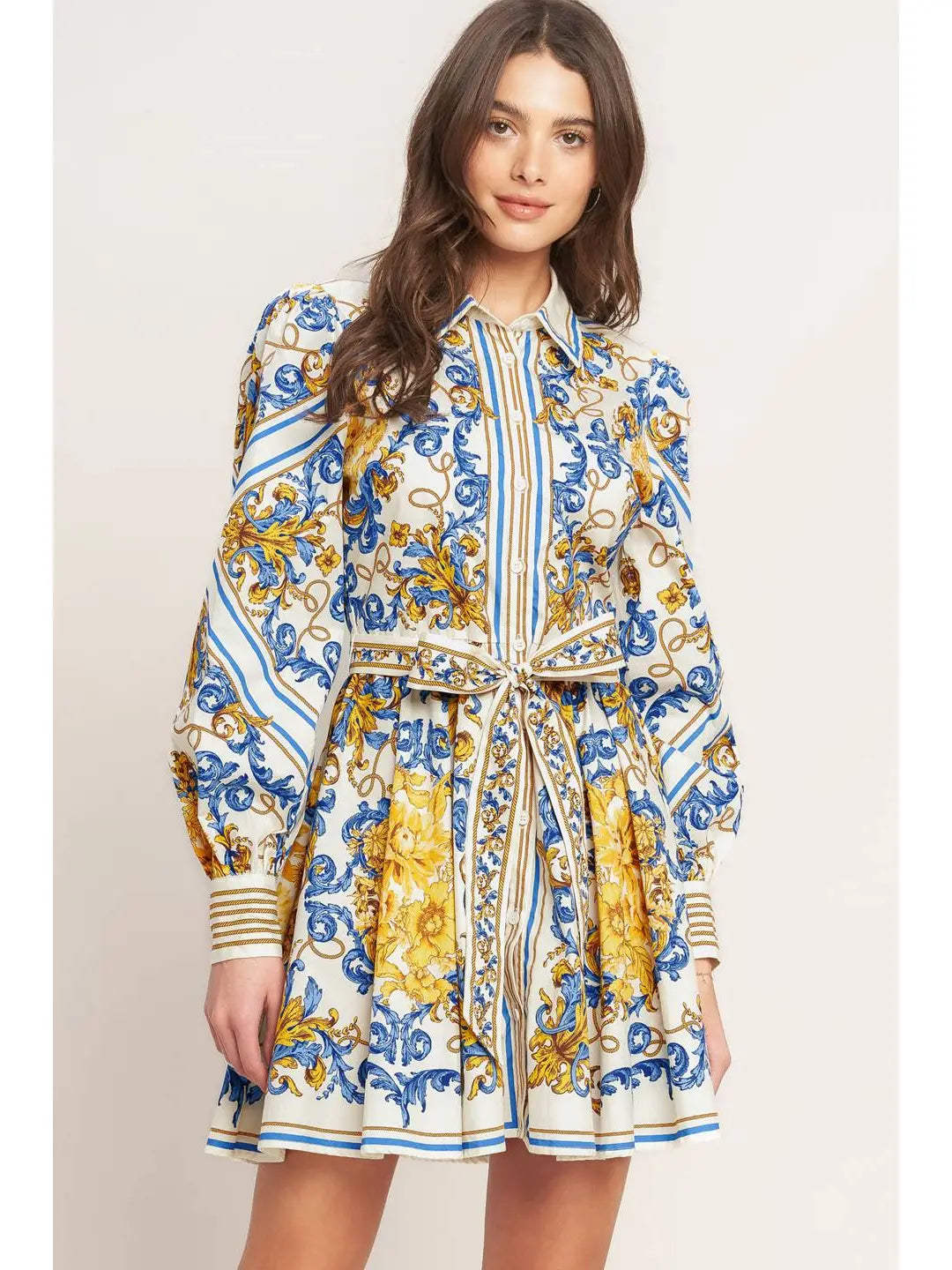 Blue Floral Woven Mini Dress