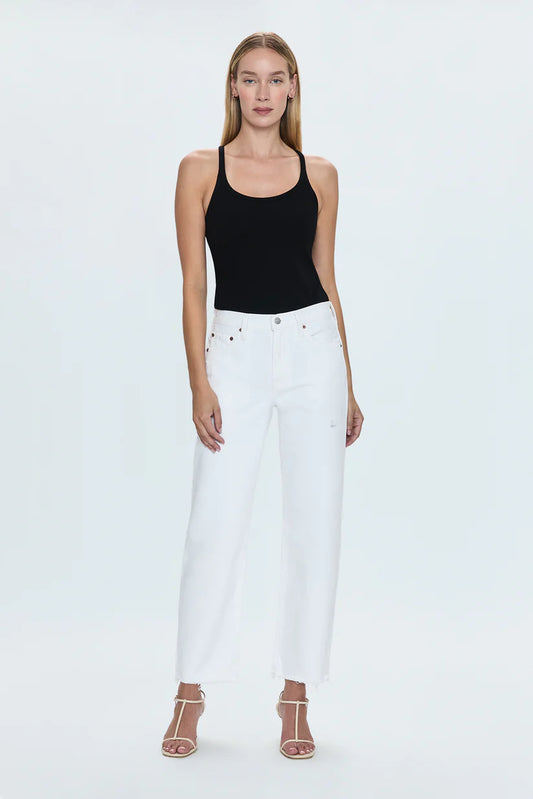 Lexi Mid Rise Bowed Straight in Luxe White Vintage
