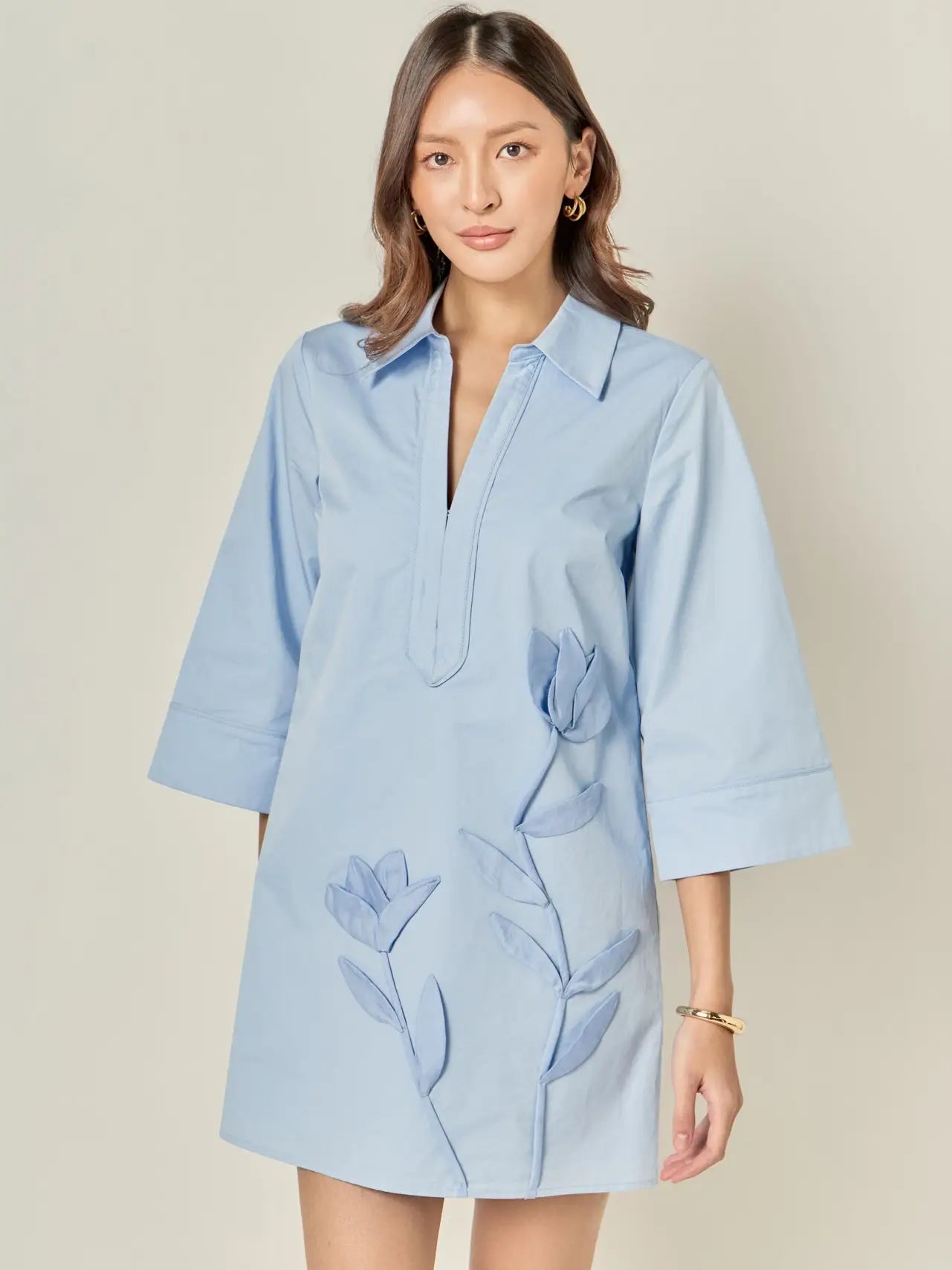 Applique  Mini Shirt Dress Powder Blue