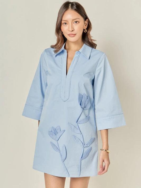 Applique  Mini Shirt Dress Powder Blue