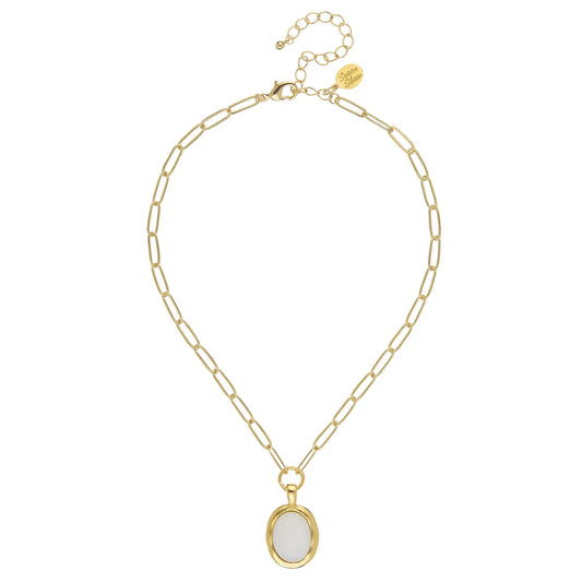 Mother of Pearl Cabochon Paperclip Necklace