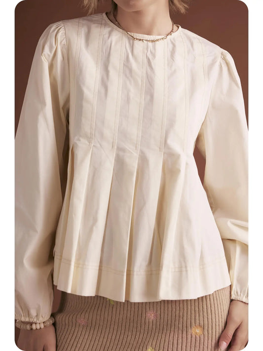 Cream Pleated Poplin Top