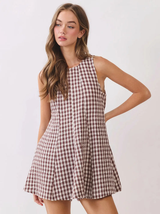 Gingham Sleeveless Baby Doll Romper -
