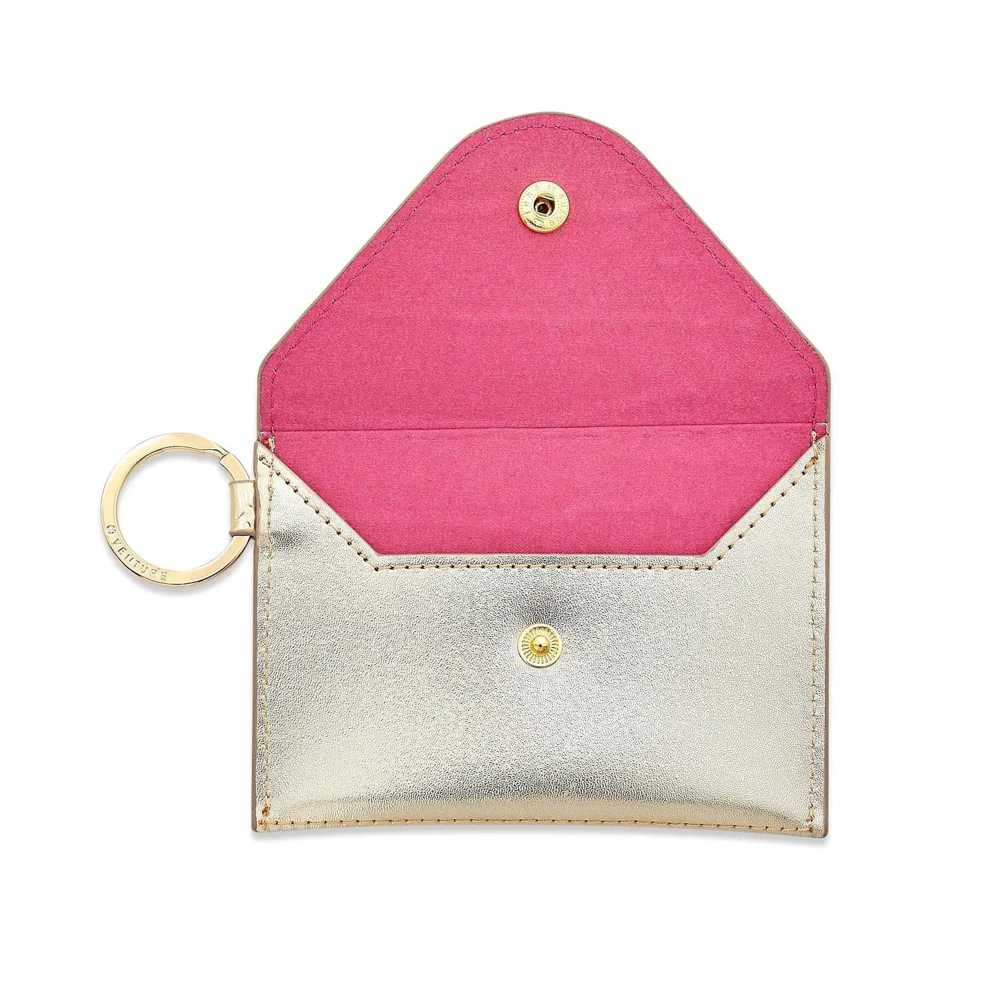 Keychain Wallet: Gold Leather Envelope Card Case
