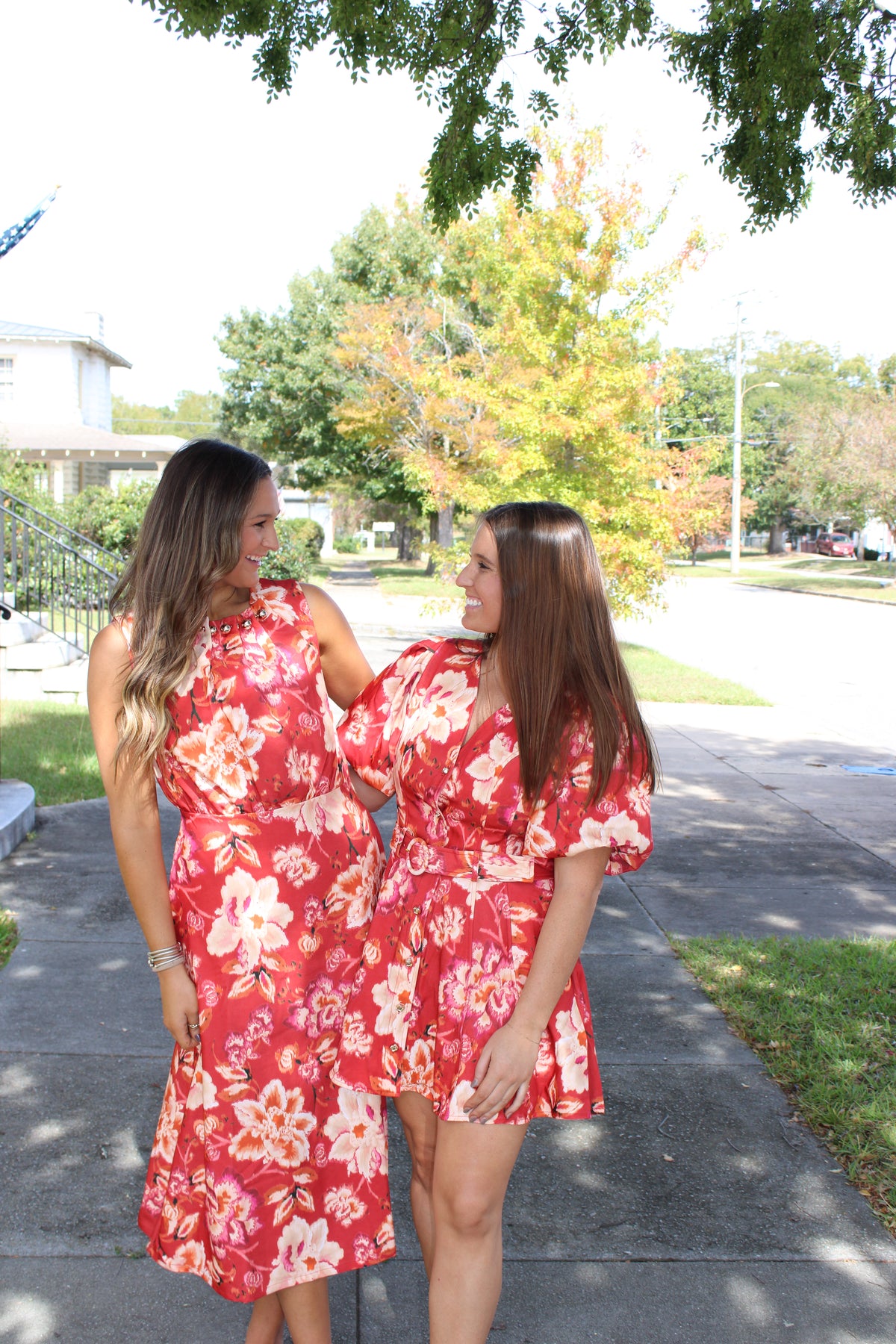 Fiery Red Floral Print Midi Dress