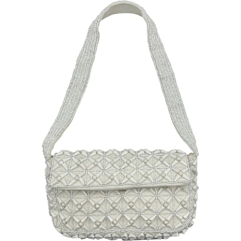 White Double Sided Beaded Shoulder Bag