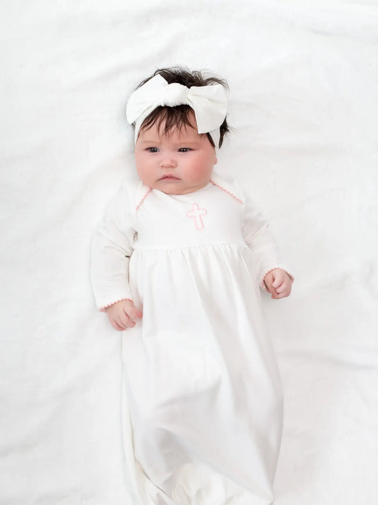 Pink Cross Embroidered Gown 0-3 MO