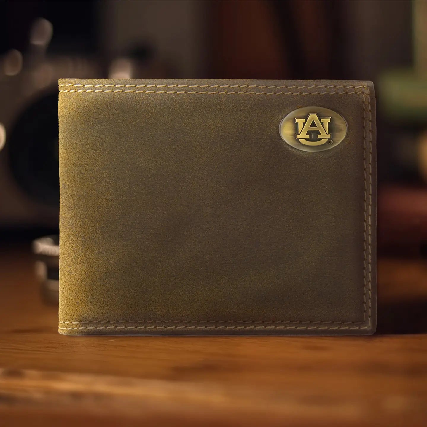 Auburn Tigers Vintage Tan Leather Bifold Wallet