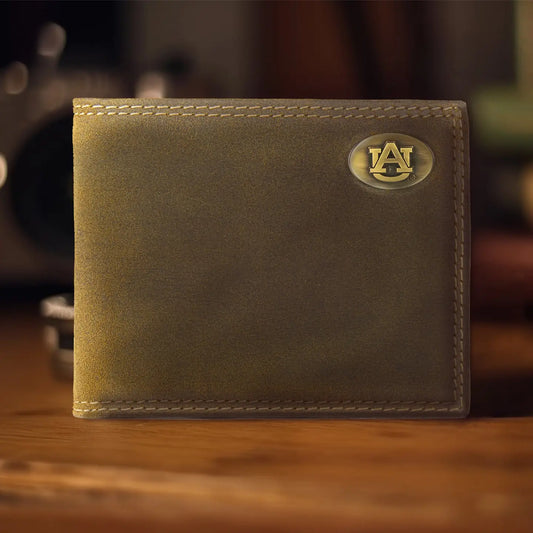 Auburn Tigers Vintage Tan Leather Bifold Wallet
