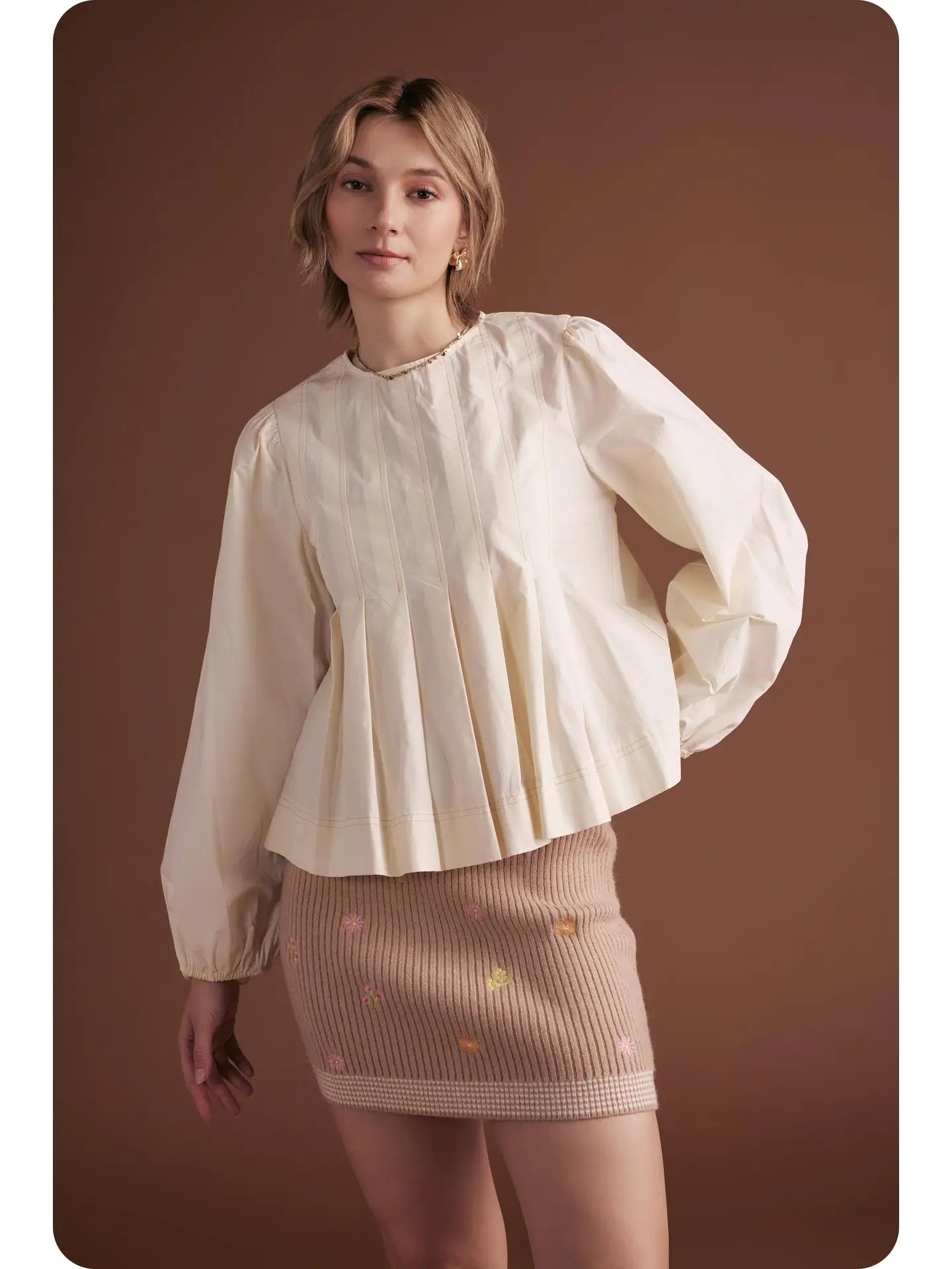 Cream Pleated Poplin Top