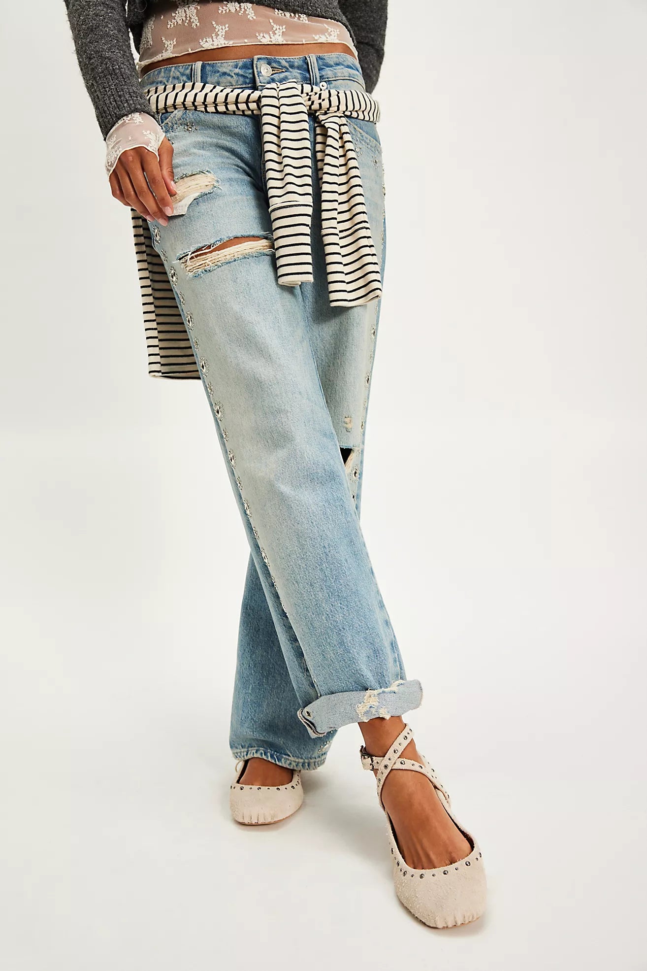 Grace Gems Ballet Flats Sand Hairy Suede