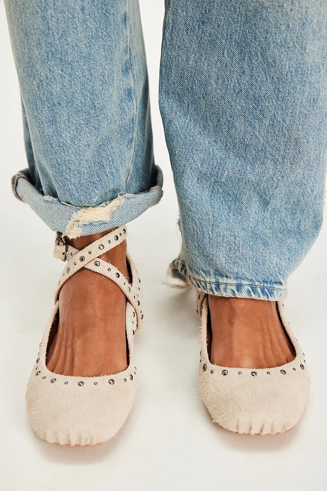 Grace Gems Ballet Flats Sand Hairy Suede