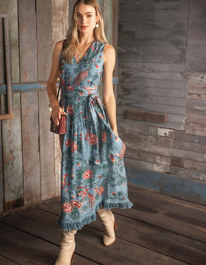 Danica Midi Dress Japonica Bird Blue Spruce