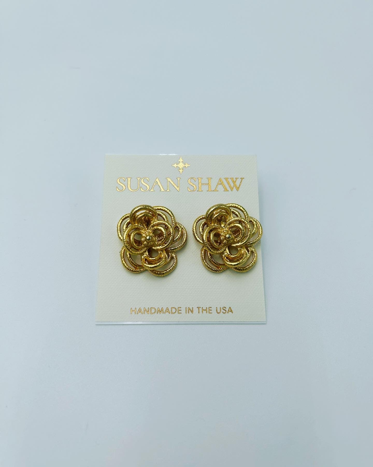 Gold Open Flower Stud Earrings